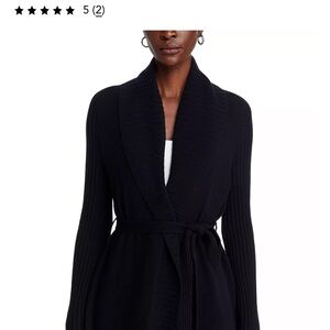 AQUA Cashmere Black Shawl Collar Tie Waist Cardigan Size Small